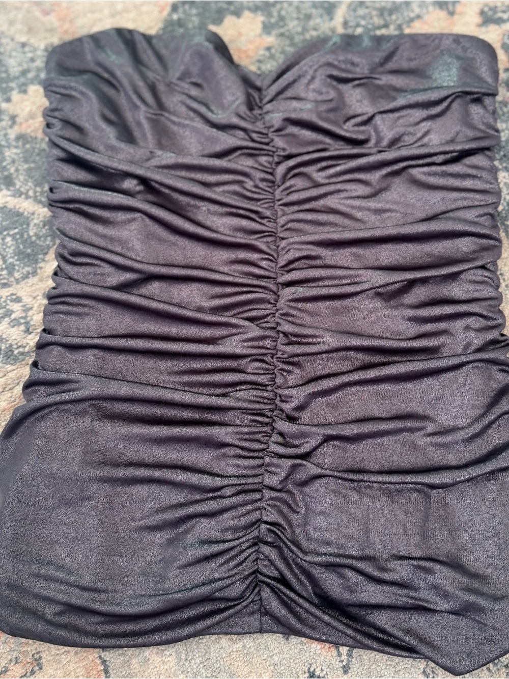 Express Metallic Ruched Strapless Top - Charcoal